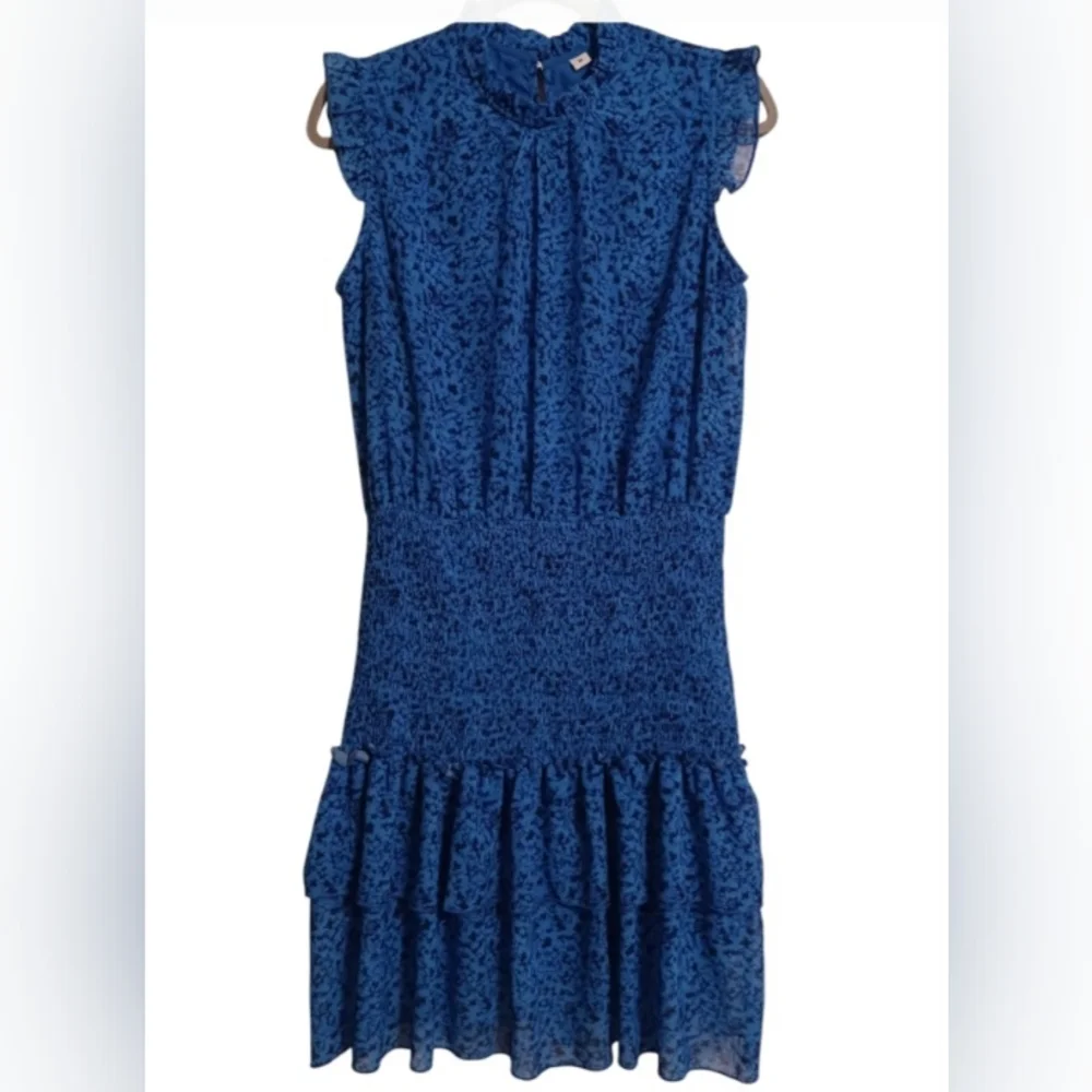 WOMEN'S SHORT SLEEVE COBALT BLUE SMOCKED RUFFLED DRESS SIZE MEDIUM - Picture 1 of 4